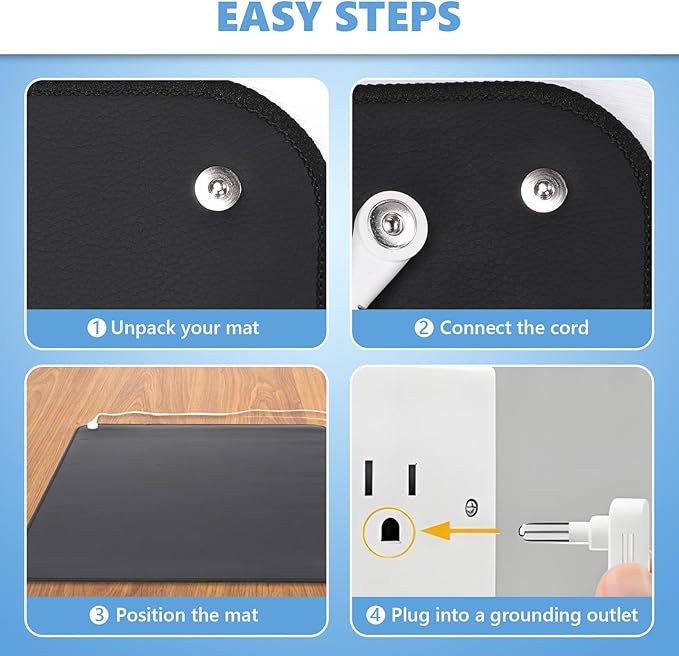 earthzhenxin Grounding Mat for Feet, Grounding Mat Improve Sleep, Relieve Pain, Conductive Mat for Magnetic Therapy, Earth Connected Pad for Home, Office and Work 2 Pack(Black 16"x24")