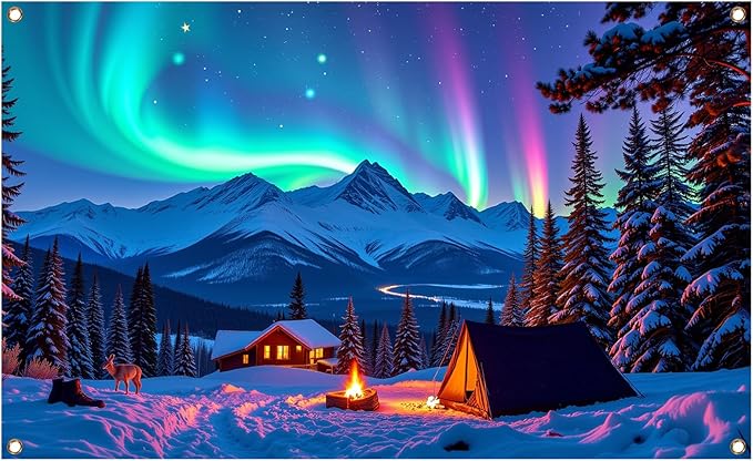 5.9 X 3.6 Ft Colorful Northern Lights Backdrop, Birthday Party Photo Valentine's Day Backdrops, Camping Forest Northern Li...