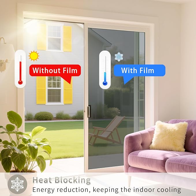 Filmgoo Window Privacy Film One Way Daytime Mirror Tint Treatments UV Heat Control Vinyl Stickers Sun Block Glass Paper Door Covering Reflective 23.6 Inch x 32.8 Feet Black Silver