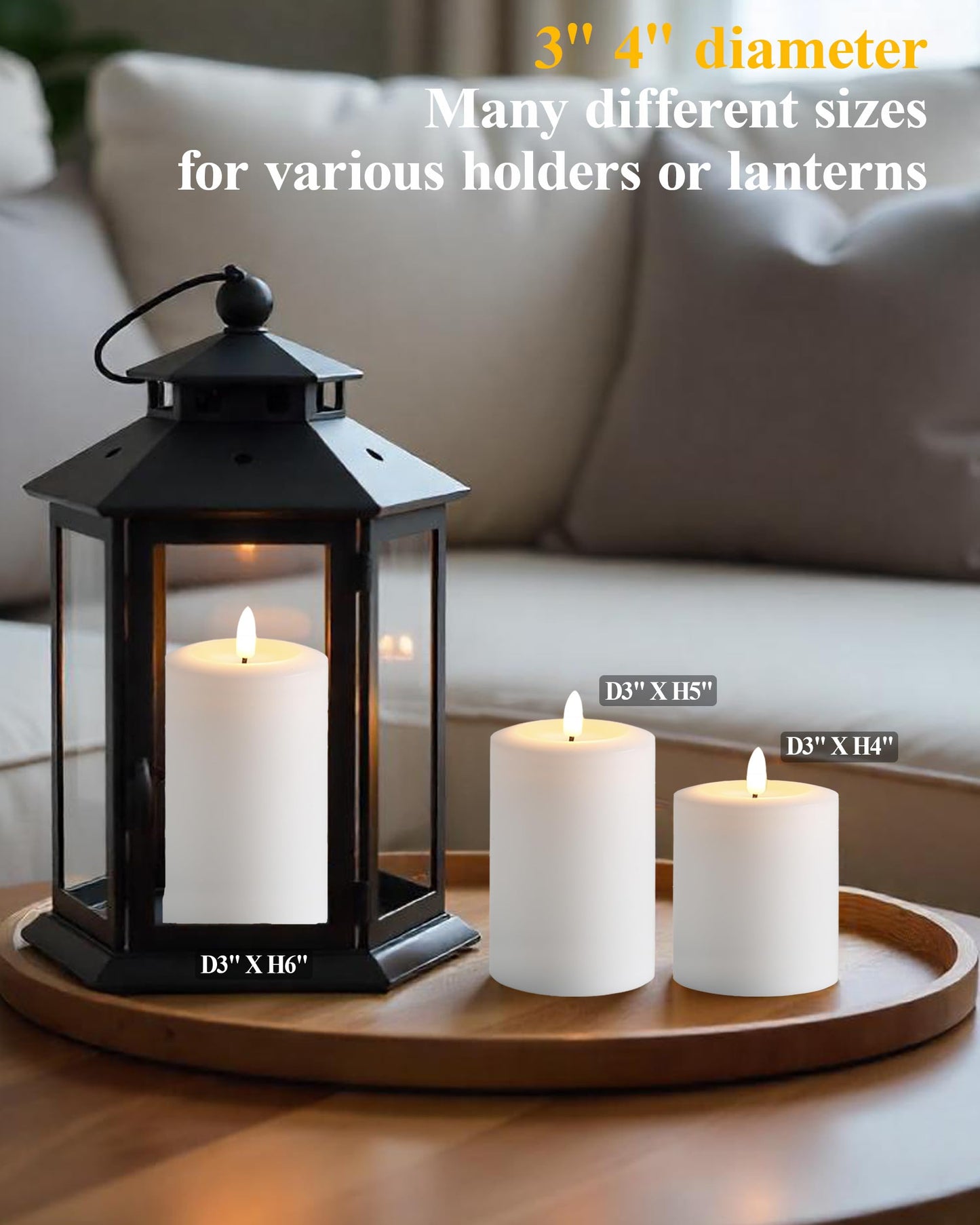 Gmnee 3"x5" Flickering Flameless Candles with Remote Timer, Real Wax, White Pillar Candles, Set of 3 Large LED Battery Operated Candles for Home, Fireplace, Centerpiece, Rustic and Farmhouse Decor