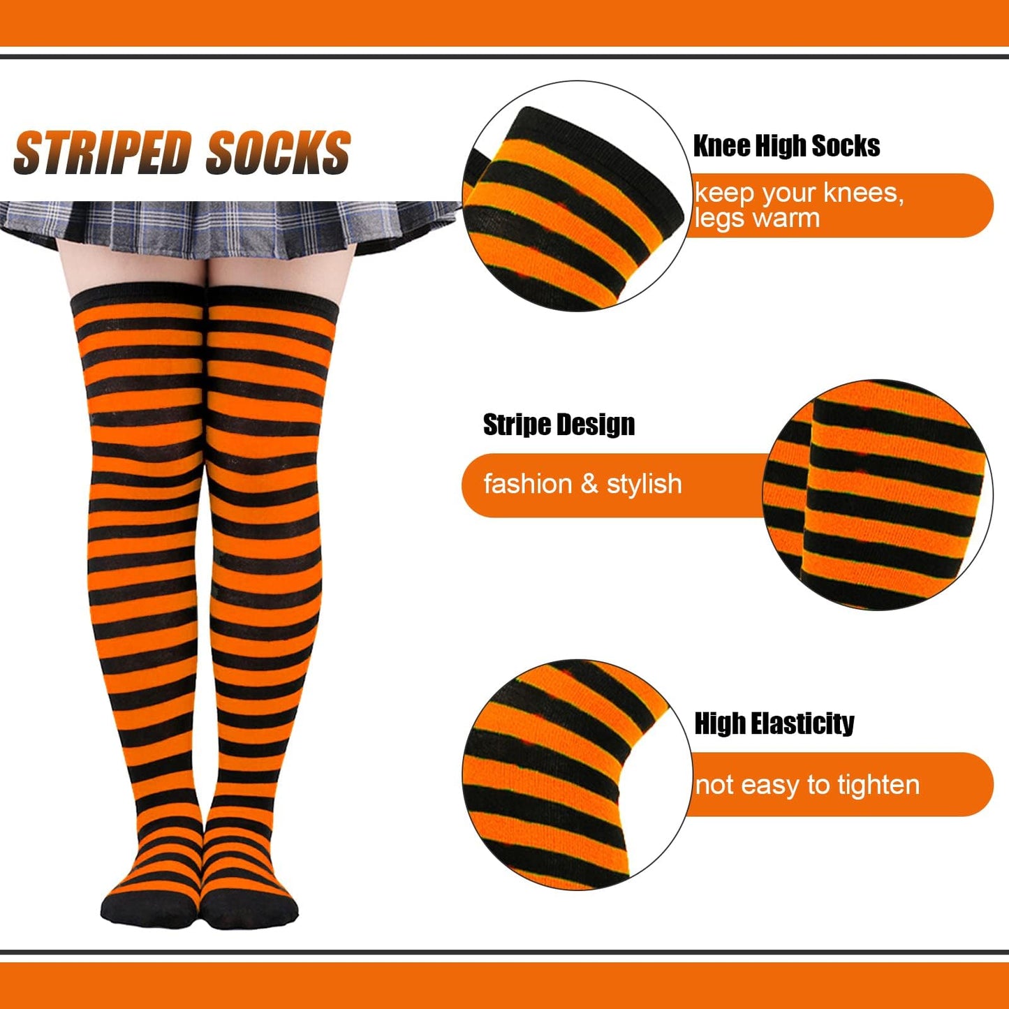 Barrlves 2/4 Sets Womens Striped Knee High Socks Long Knitted Arm Warmers Fingerless Gloves for Halloween Costume (2sets Rose+Neon)