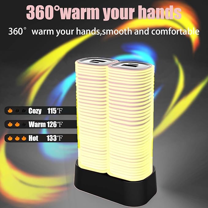 Hand Warmers Rechargeable 2 Pack, 10000 mAh Electric Hand Warmer,360°Surround Heat Magnetic Electric Handwarmer,3 in 1 Reusable Electric Heater & Power Bank with Fast Charging Station