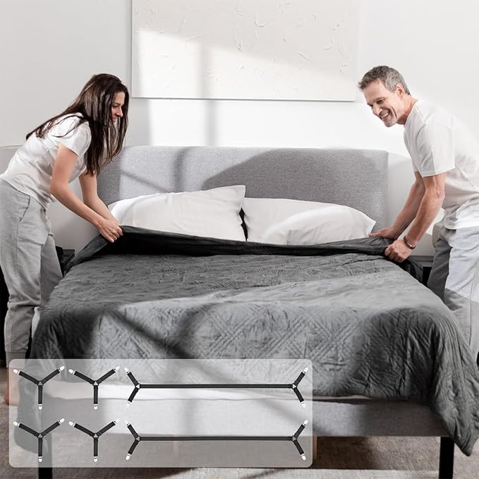 4pcs Bed Sheet Straps Holders, Adjustable Non Slip Elastic Bedsheet Grippers Triangle Mattress Suspenders, Keep in Place Fitted Bed Sheet Holders for Corners, Sofa Cushion, Mattress Cover Straps White