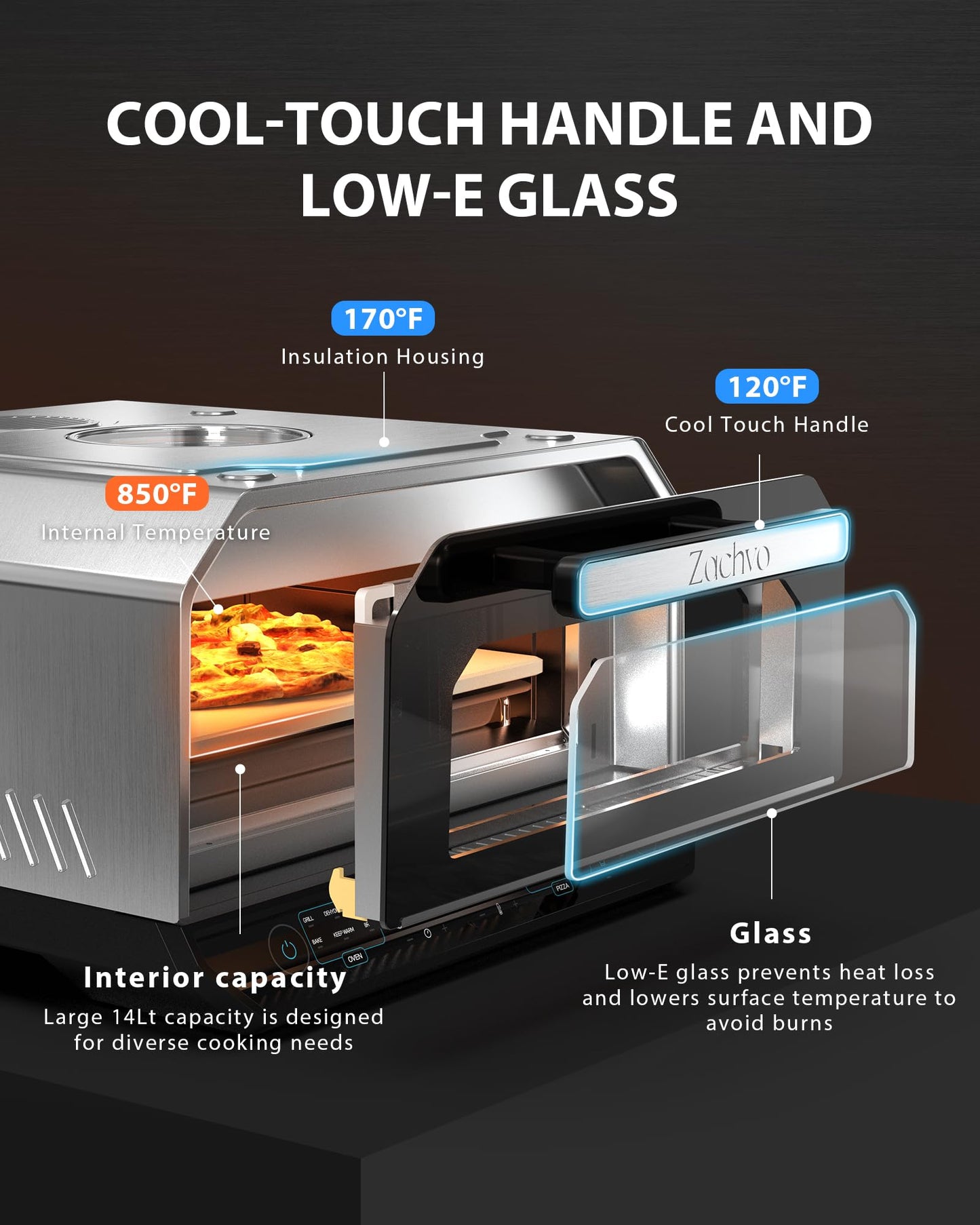 Indoor Pizza Oven, 12 Inch Pizza in 90 Seconds, Heats up to 850°F Pizza Maker, 10-in-1 Countertop Electric Pizza Oven with 6 Touchscreen Presets, Silver