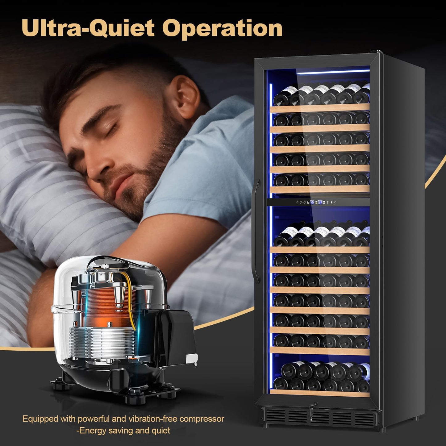 Velieta 24 Inch Dual Zone Wine Cooler Refrigerator, Large Capacity Freestanding/Built-in Upgraded Professional Wine Fridge with Powerful Compressor, Advanced Cooling System, Quiet Operation, Black