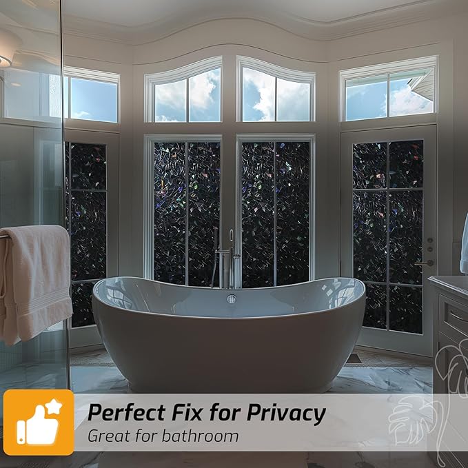 LUTE Black Out Window Film, Sun Light Blocking Window Film for Room Darkening Day Sleep, 100% UV Blocker Stained Glass Blackout Cover, Rainbow Black Out Shades Tint for Home, 35.4" x 157.4"