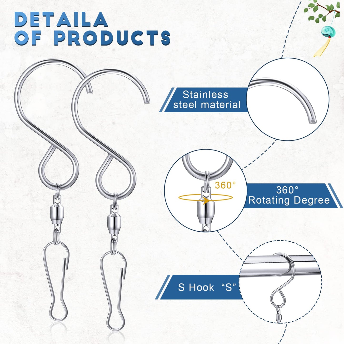 Mudder 1 Party Supply (4 Pack) Swivel Hooks Clips for Hanging Wind Spinners Crystal Twisters a