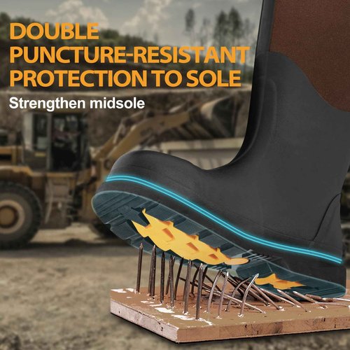 Hunthor Rubber Work Boots, Puncture-Proof with Steel Toe & Shank, Waterproof Insulated 6mm Neoprene Hunting Boots for Farming, Construction, Gardening, Fishing, Outdoor Work