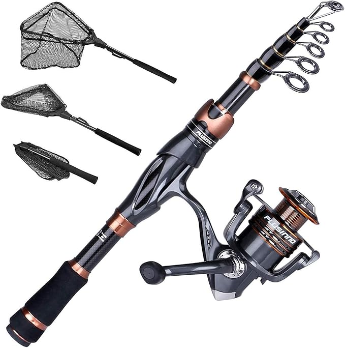 PLUSINNO Telescopic Fishing Rod and Reel Combo(1.98M 6.49FT),Fishing Net Fish Landing Net, Durable Nylon Material Mesh, Sa...