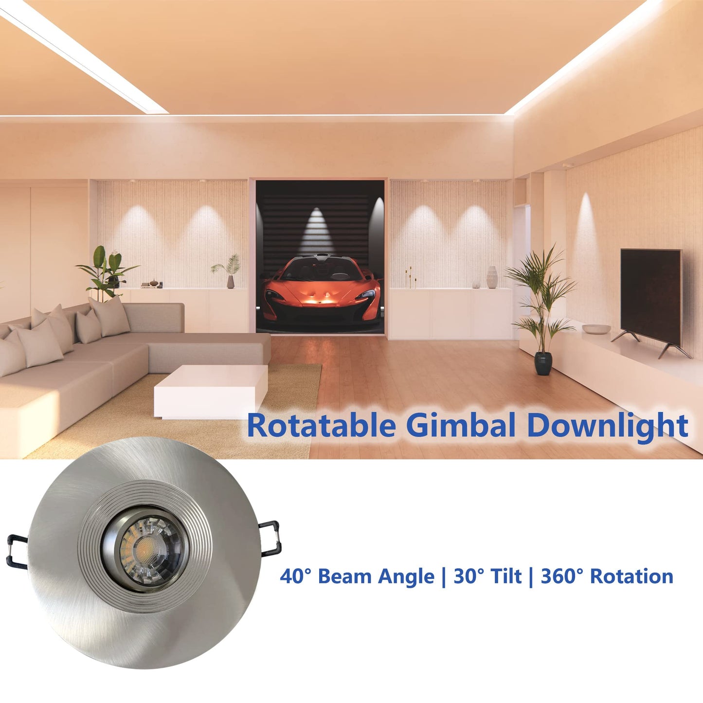 POPANU Premium Canless Recessed Gimbal Downlight Rotatable-Spotlight 5 CCT Eyeball Ceilling Potlight, Dimmable Lights Fixture with Junction Box, 8W CCT Adjustable (Brushed Nickel, 4 Inch)