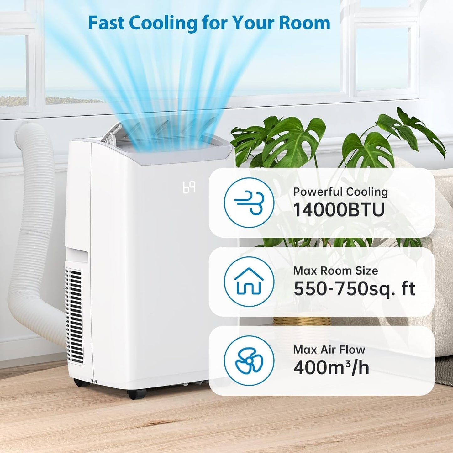 GarveeLife 14000 BTU Portable Air Conditioner - 3-in-1 Cooling, Dehumidifier & Fan, for Rooms Up to 750 Sq.Ft, Quiet 51 dB, Remote & Timer Included