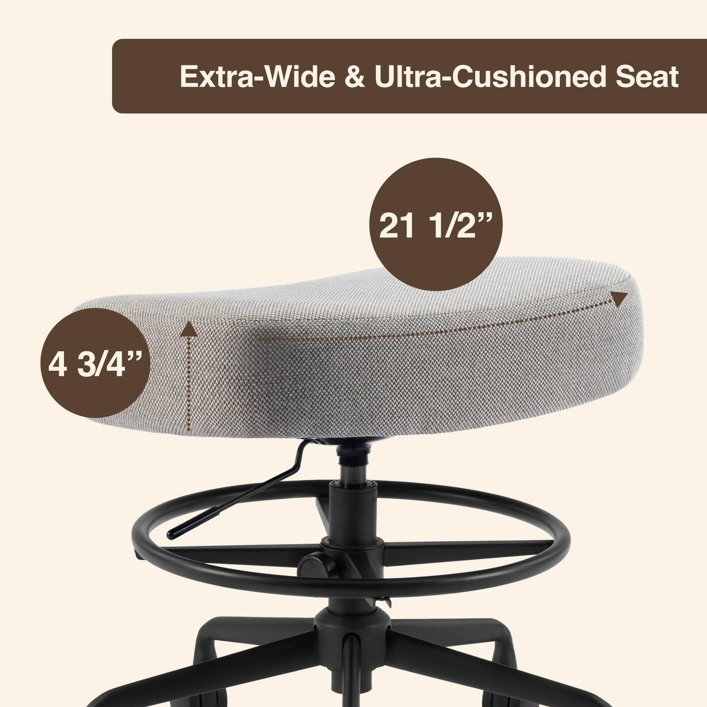 DR.LOMILOMI Pneumatic Swivel Rolling Saddle Stool 504 Kalea with Adjustable Foot Ring for Clinic SPA Tattoo and Home (Urban Taupe, Standard)