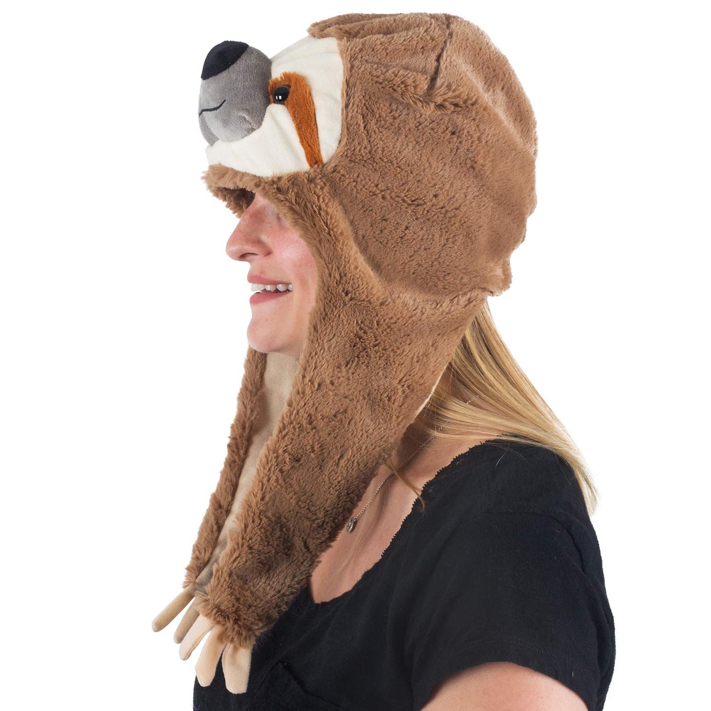 Tigerdoe Plush Sloth Hood Hat - Animal Hat, Sloth Accessory and Gift, Brown