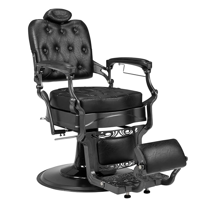Winado Heavy Duty Vintage Recline Barber Chair Hydraulic with Headrest, Supports up to 700lbs & 360° Rotatable, Professional Salon Beauty Spa Shampoo Equipment (Square Backrest)