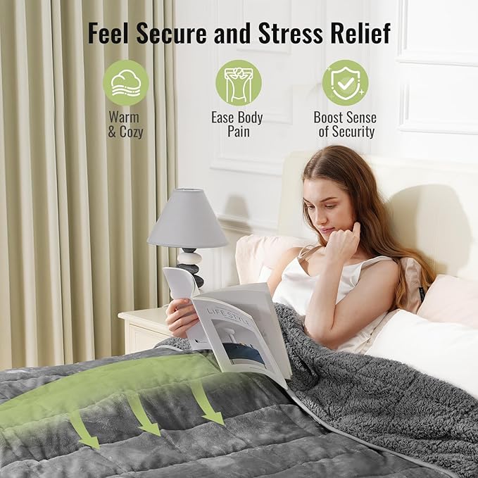Uttermara Weighted Blankets for Adults Queen Size, 15lbs 60x80 inches Blanket with Soft Warm Plush Sherpa Fleece, Washable Thick Heavy Throw for Sleep, Anxiety and Calming, Grey
