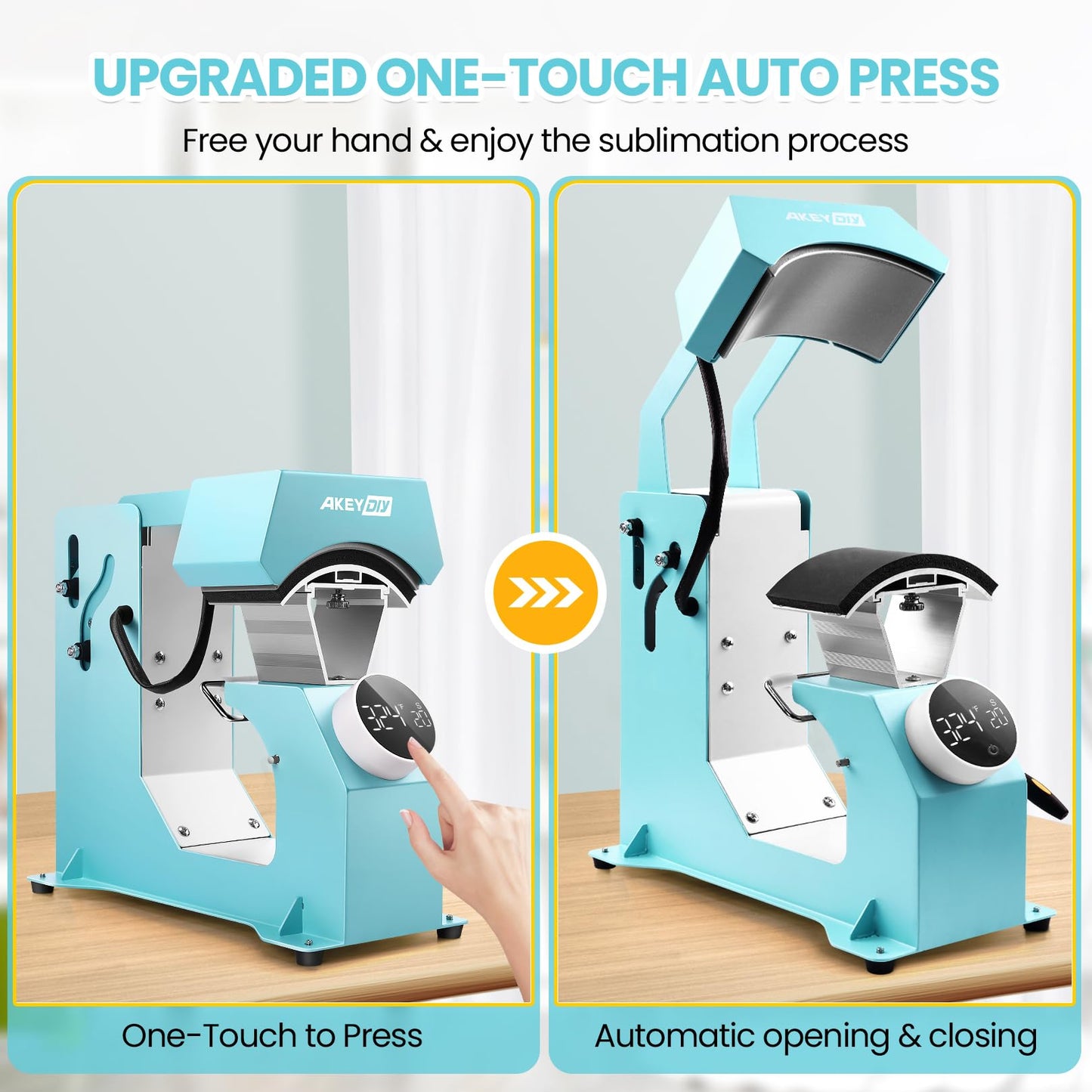 AKEYDIY 3-in-1 Auto Cap Heat Press Machine, Hat Heat Press with 3pcs Replaceable Heating Pads, Automatic Release&Press Knob-Style Digital Control Panel, DIY Sublimation Caps T-Shirts Bags