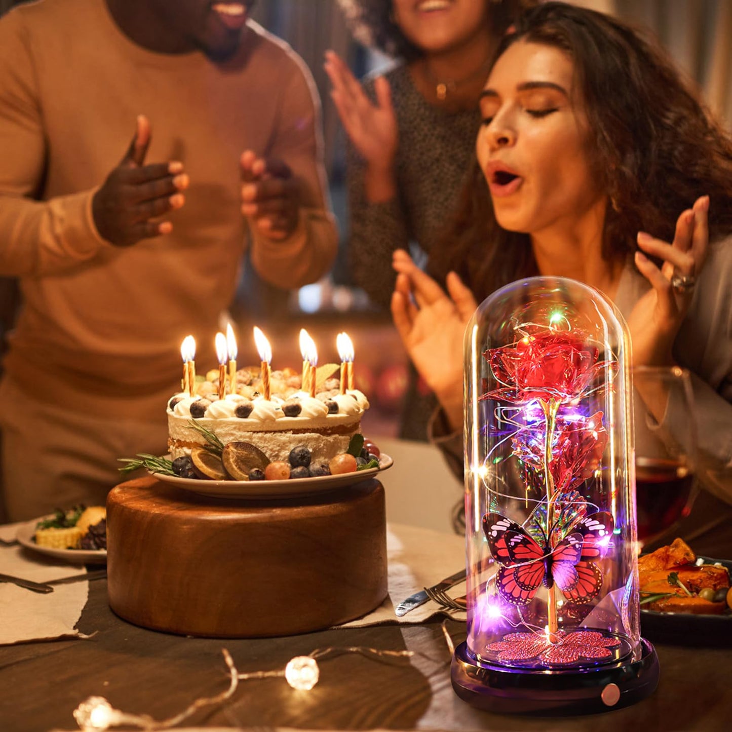 Birthday Gifts for Women Mom, Rechargeable Galaxy Glass Rose Light Up Rose In Glass Dome Forever Crystal Flowers Butterfly Gift Anniversary Christmas Roses Gifts for Her Wife Sister Friends Red