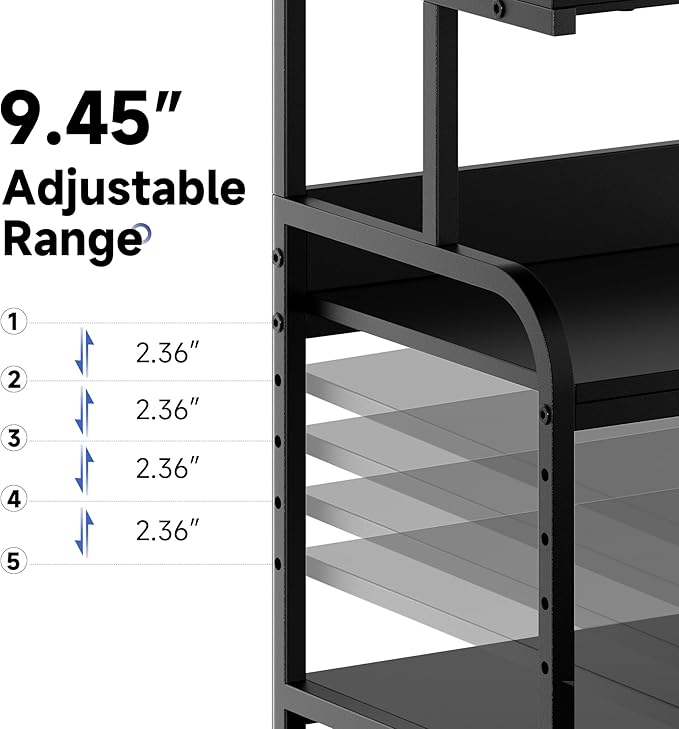 Printer Stand, 20×16×28'' Metal Printer Table with Wheels, 3 Tier Rolling Cart with Adjustable Storage Shelf, Space Saving 3D Printer Desk for Home Office, Mini Fridge & Heat Press Stand, Black