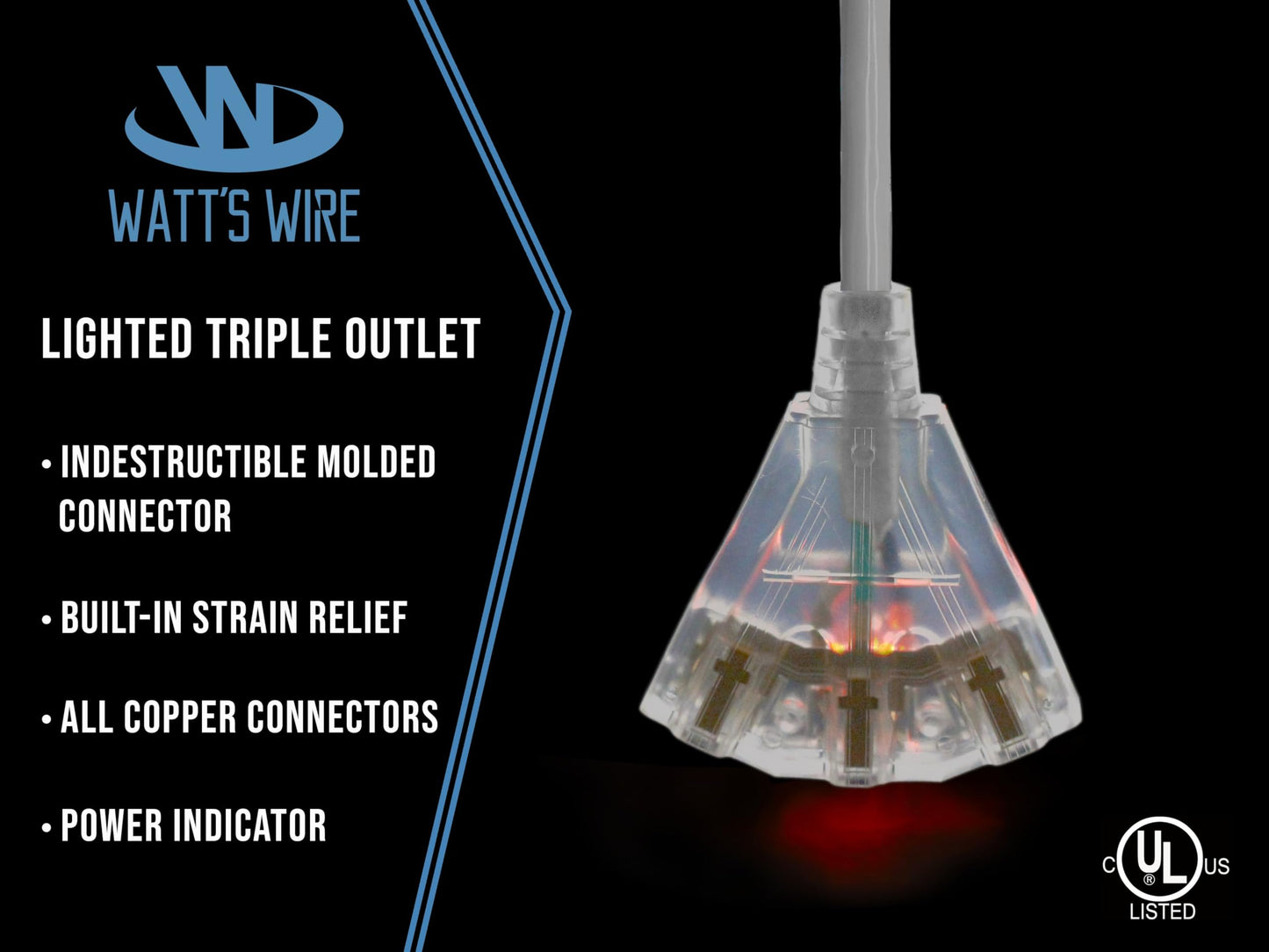 15 Ft - 12 Gauge Heavy Duty Extension Cord - 3 Outlet Lighted Sjtw - Indoor/Outdoor Extension_Cord By Watts Wire - 15 12-Gauge