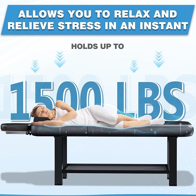 Adjustable Backrest Massage Table for Esthetician, Heavy Duty Professional Massage Bed with Steel Base for Spa Treatment, Salon, Physical Therapy, Facial, Tattoo and Beauty (Black, 74.8"*31.5"*25.6")