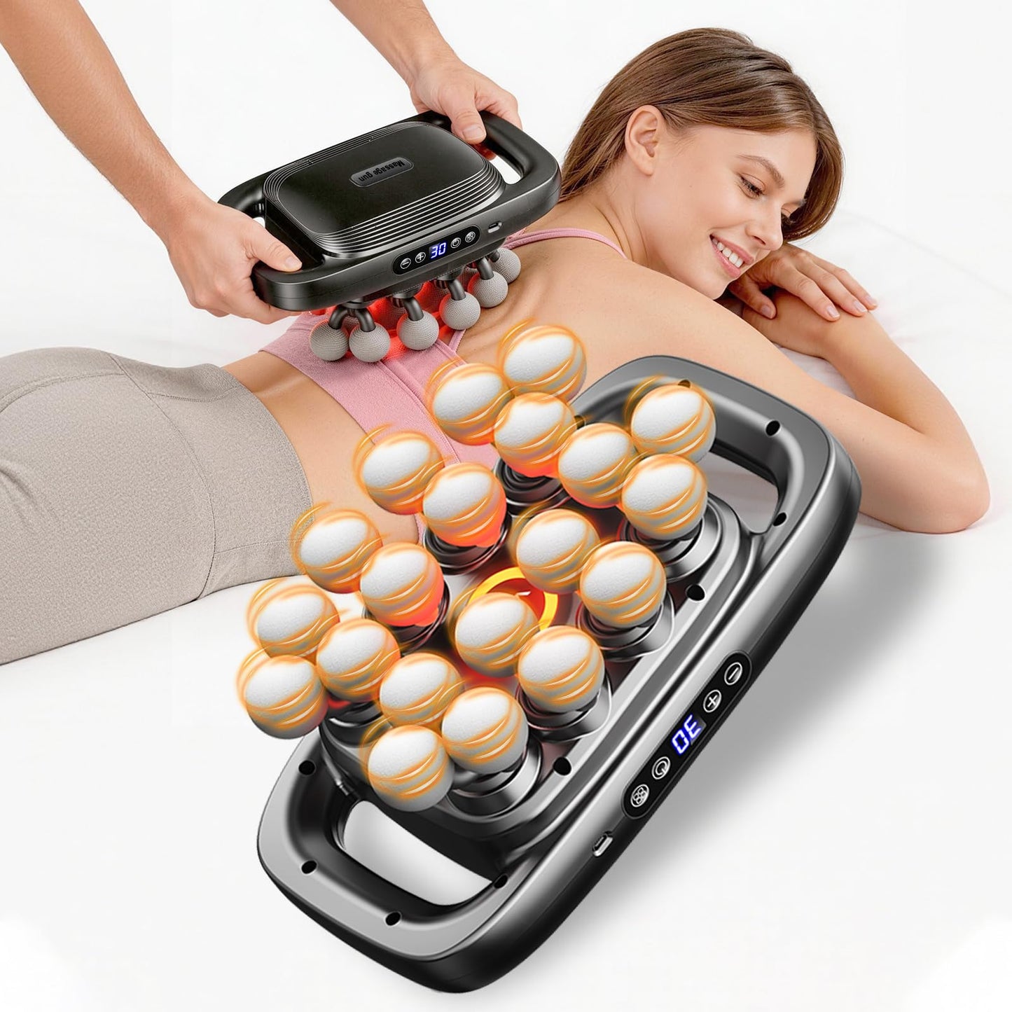 20 Head Massage Gun Deep Tissue, Full Body Massage for Pain Relief, Electric Lower Back Massager with 3 Modes & 30 Intensities, Percussion Muscle Massager Gun for Back, Neck, Shoulder, Legs, Waist
