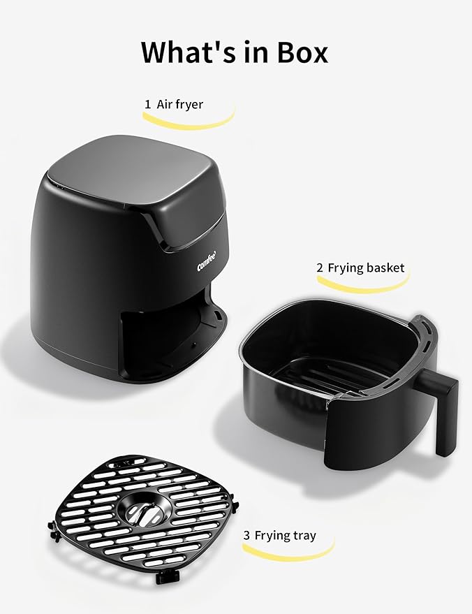 COMFEE' 2.2 Quart Compact Digital Air Fryer with Touch Screen, 360-Degrees Hot Air Circulation, Ceramic Basket, and 4 Cooking Presets
