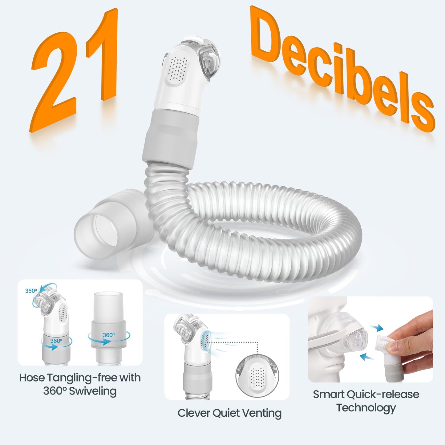 3 Packs Replacement Short Tube for Airfit N20 & Airtouch N20, Features Triple 360° Swivel & Quick-Release Technology for N20 CPAP Mask, Replacement CPAP Hose Tubing with Leak-Free Seal & Smart Quiet