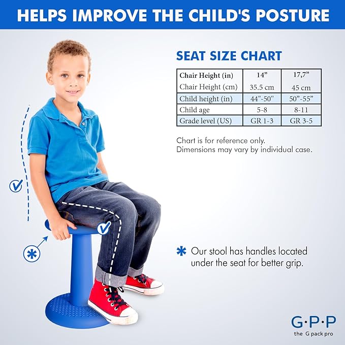 G-PACK PRO -Dynamic-, Kid Wobble Stool Pair, Wiggle Chair Flexible Seating for Preschool & Elementary Classroom, Improves Focus, Posture & ADHD/ADD-Blue 17.7 Hight' Stools Pack of 2