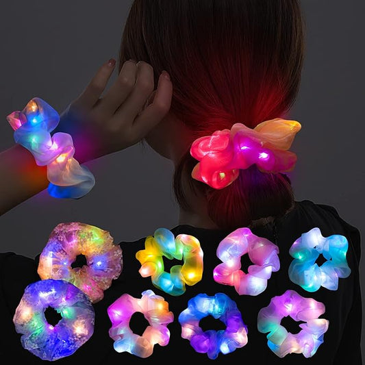 8 Pcs LED Scrunchies for Women - Scrunchy, Light Up Scrunchies for Girls, Colorful Yarn Hair Tie Multi Light Modes, Glow i...