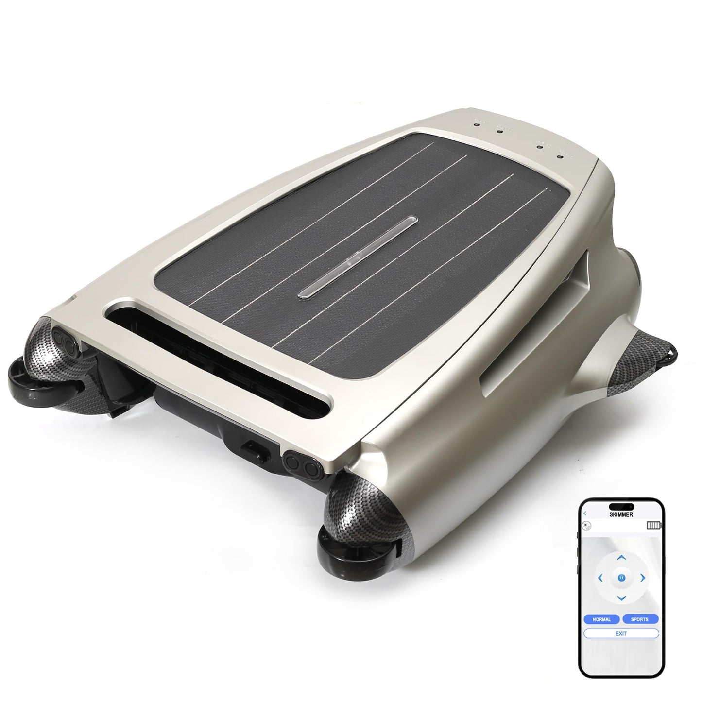 Uoark Solar Powered Robotic Pool Skimmer, Automatic Pool Surface Cleaner Robot with App Control,24/7 Continuous Cleaning, Dual Charging, Ideal for Above Ground & In-Ground Pools (Silvery