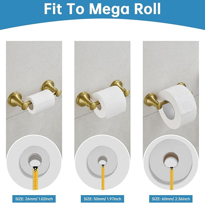 RUMOSE Toilet Paper Roll Holder Bathroom Flexible Pivoting Tissue Handle on Wall Mounted Brushed Gold Rustproof Toilet Tissue Roll Holder,Stainless Steel