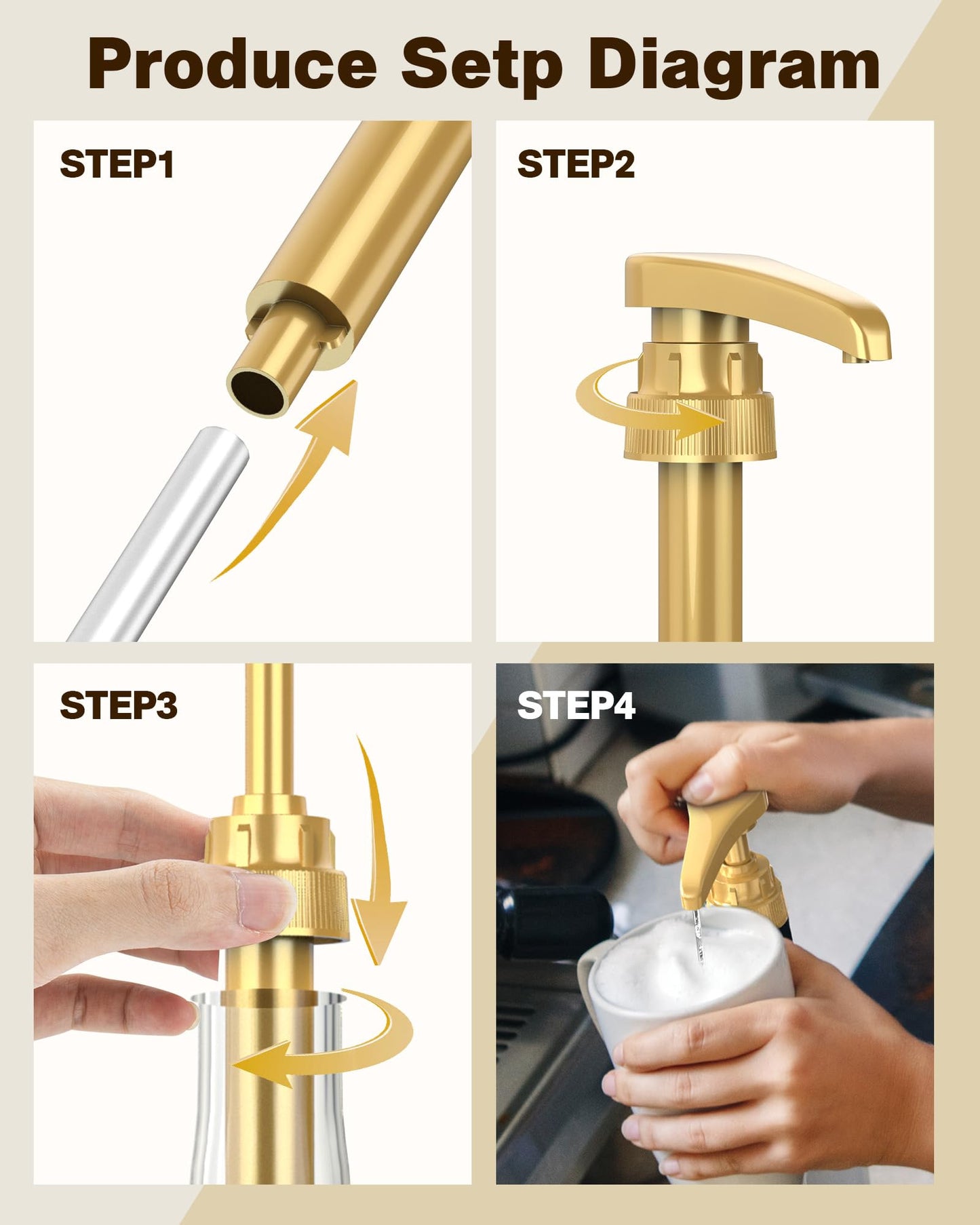 6 Pcs Coffee Syrup Pumps, Syrup Pump Dispenser for 750ml / 25.4oz Davinci and Skinny Syrup Bottles (Gold), Syrup Pump Dispenser for Kitchen Dining Coffee Bar