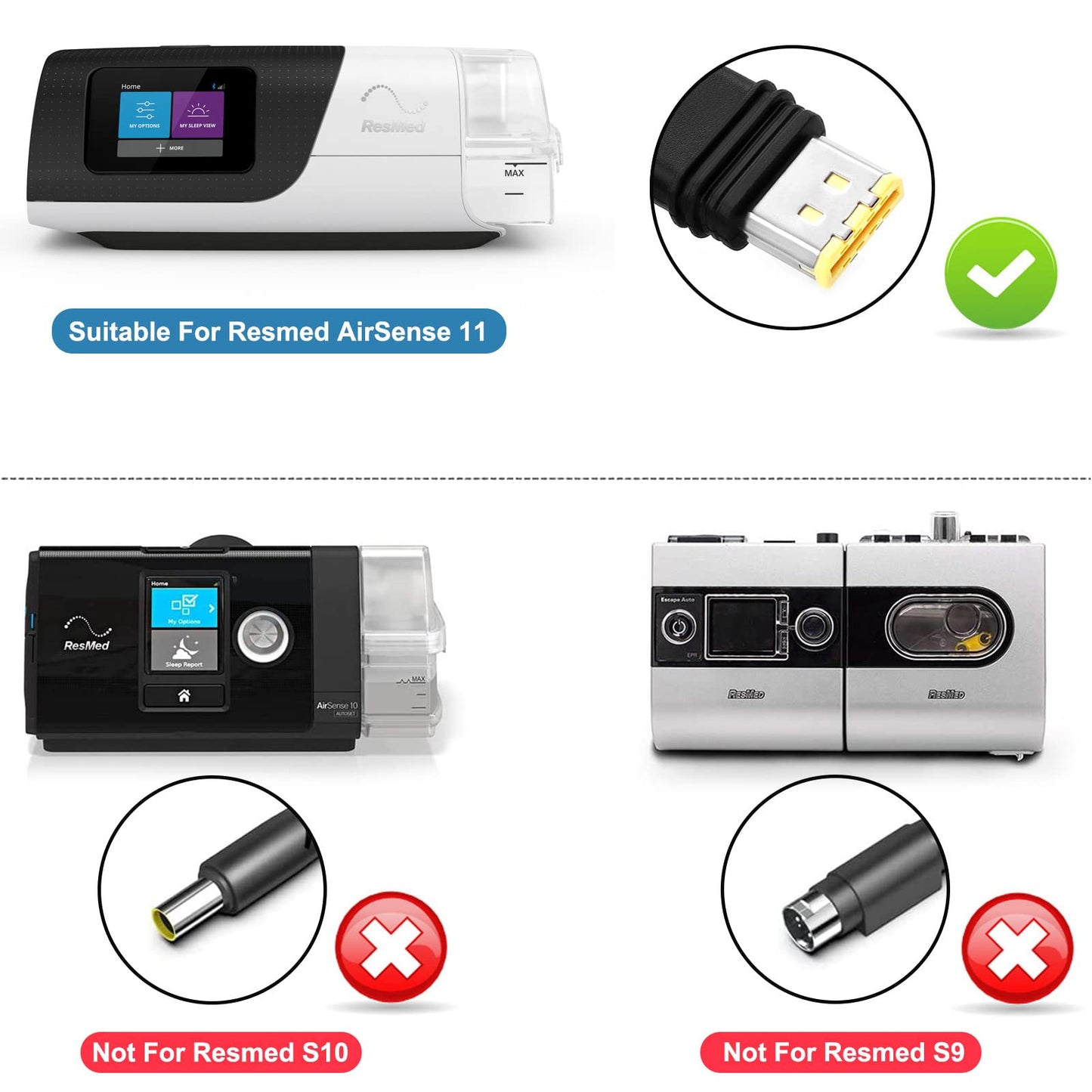 FLGAN 24V 2.71A 65W Car Charger DC Converter Compatible with ResMed AirSense 11 AirMini Air11 65W 39205 E1399 ResMed 390010 R390-7230 airsense 11 DC Adapter Travel Adapter 11-25V