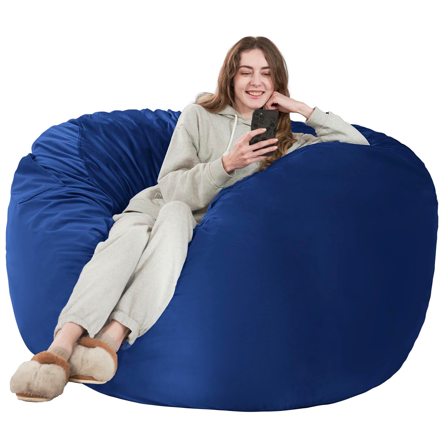 HABUTWAY Bean Bag Chair: Giant 6' Memory Foam Furniture Bean Bag Chair with Microfiber Cover - 6Ft,Blue