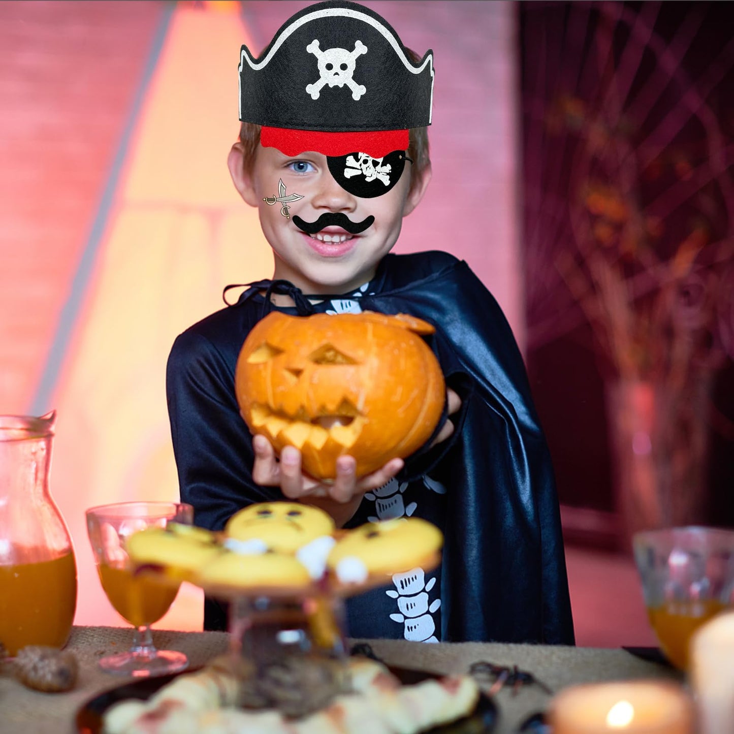 Fun Pirate Party Supplies Set - 153-Piece Fun Pack for Kids: Pirate Birthday, Adventure & Souvenir - Includes 12 Hats, 12 Eye Patches, 12 Swords, 12 Beards, 12 moustaches，100 Gold Coins & 5 Stickers