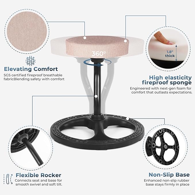Upaloop ADHD Chair for Kids, Yoga Chairs for Adults, Wobble Stool Active Flexible Seating Desk Chair with Non-Slip Base and Washable Seat Cover for Stability, Balance, Yoga, Office, School, Classroom