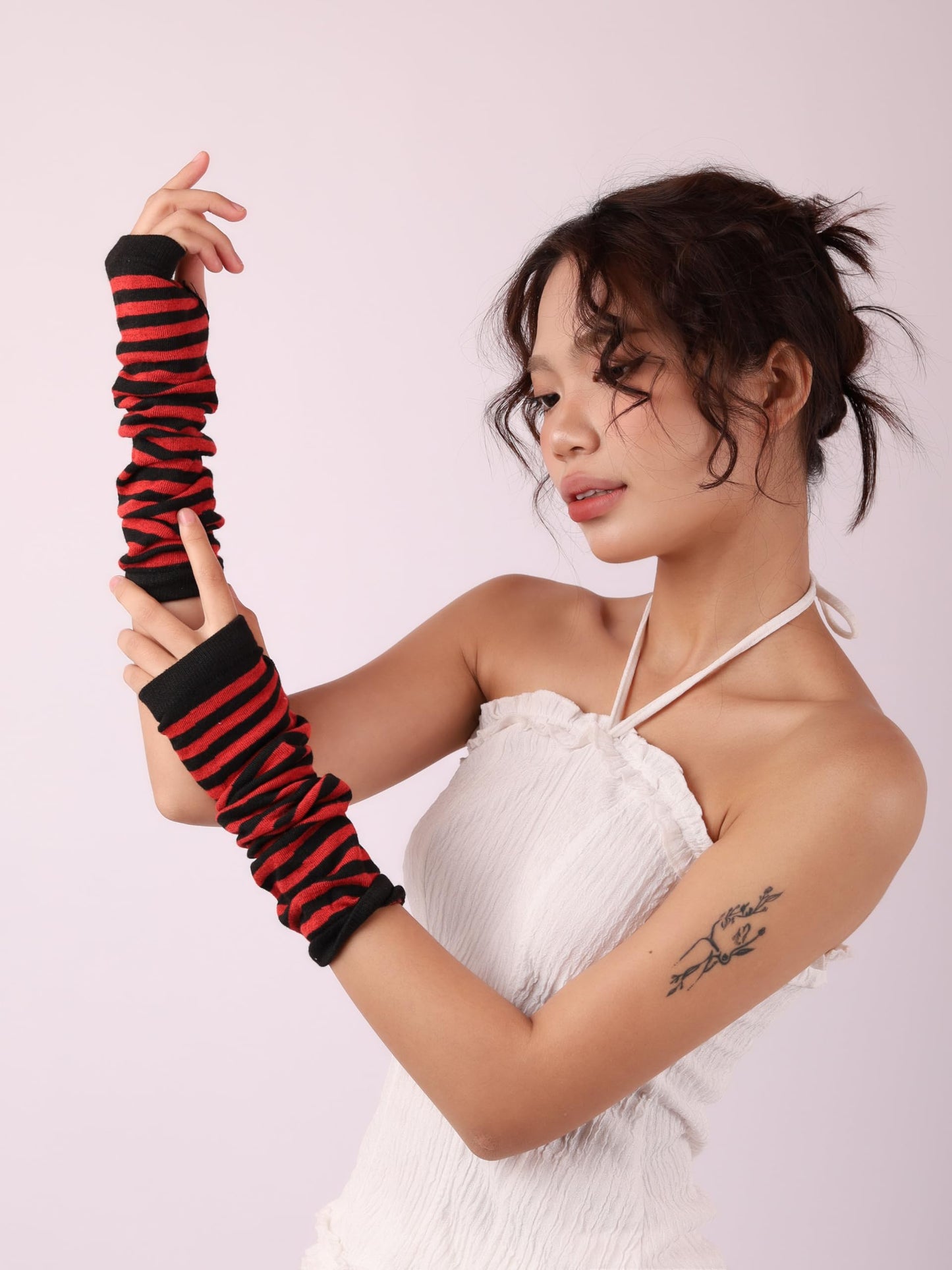 Sacina Black Red Long Fingerless Gloves, Arm Warmers Y2k, Goth Punk Gloves, Emo Accessories