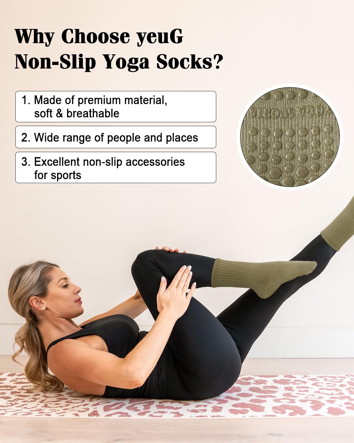 yeuG Non Slip Pilates Socks with Grips for Women, Grip Socks for Yoga Ballet Barefoot Workout Anti Skid Athletic Socks