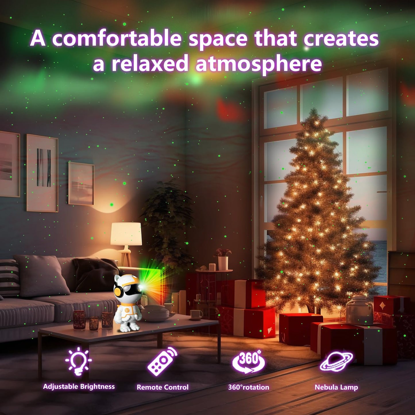 Galaxy Projector for Bedroom, Robot Cat Night Light with Remote Control, Adjustable Star Projector for Kids & Adults, Christmas Birthday Gift, Home Decor, Aesthetic Ceiling Light (White)