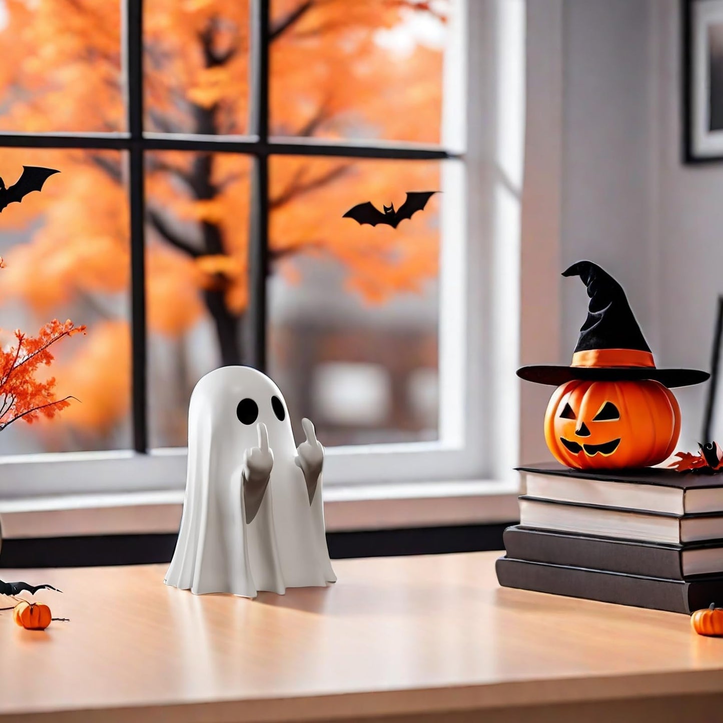 Halloween Ghost Figurine - Spooky Resin Ghost Statue, Cute Finger Ghost Ornaments, Perfect for Indoor & Porch Halloween Decor (A)