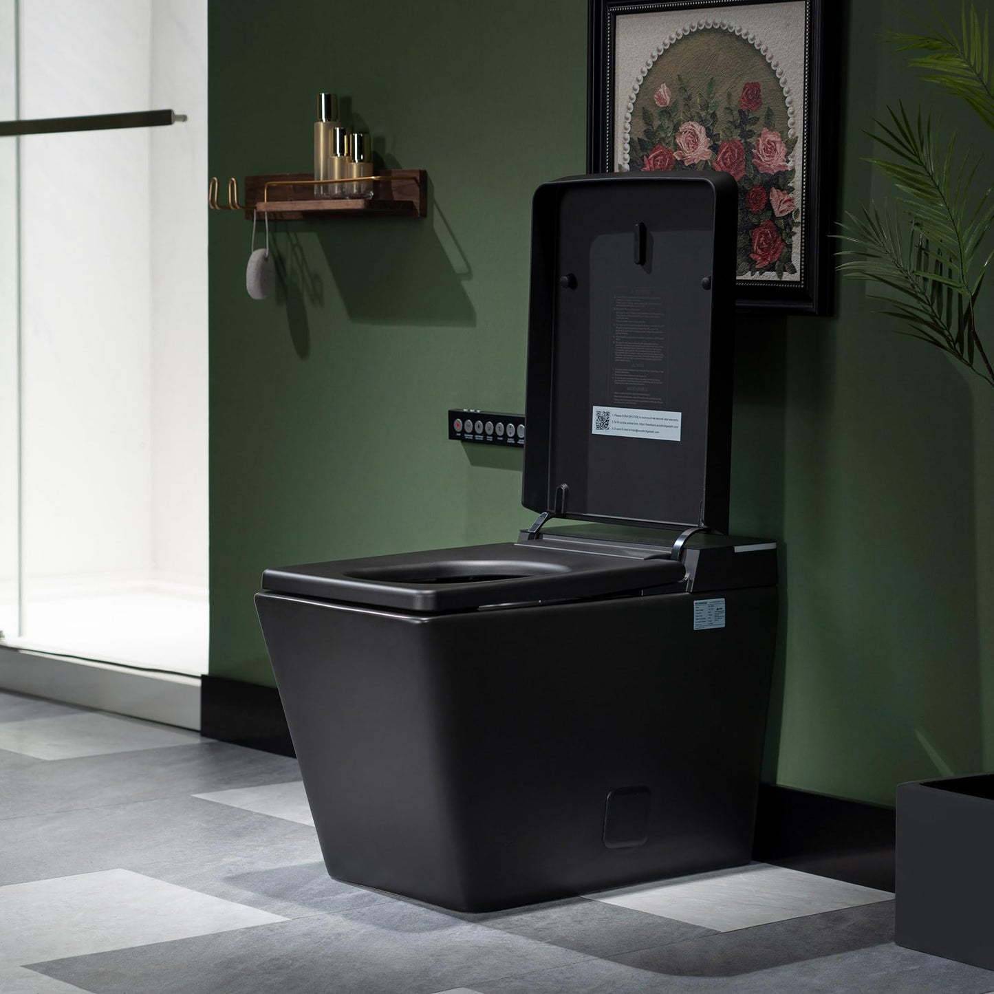 WOODBRIDGE One-Piece Square Smart Toilet with Tank, Auto Open & Close, Foot Sensor, Auto Flush, Multiple Spray Modes, Heated Seat, Warm Water, Air Dryer, Matte Black