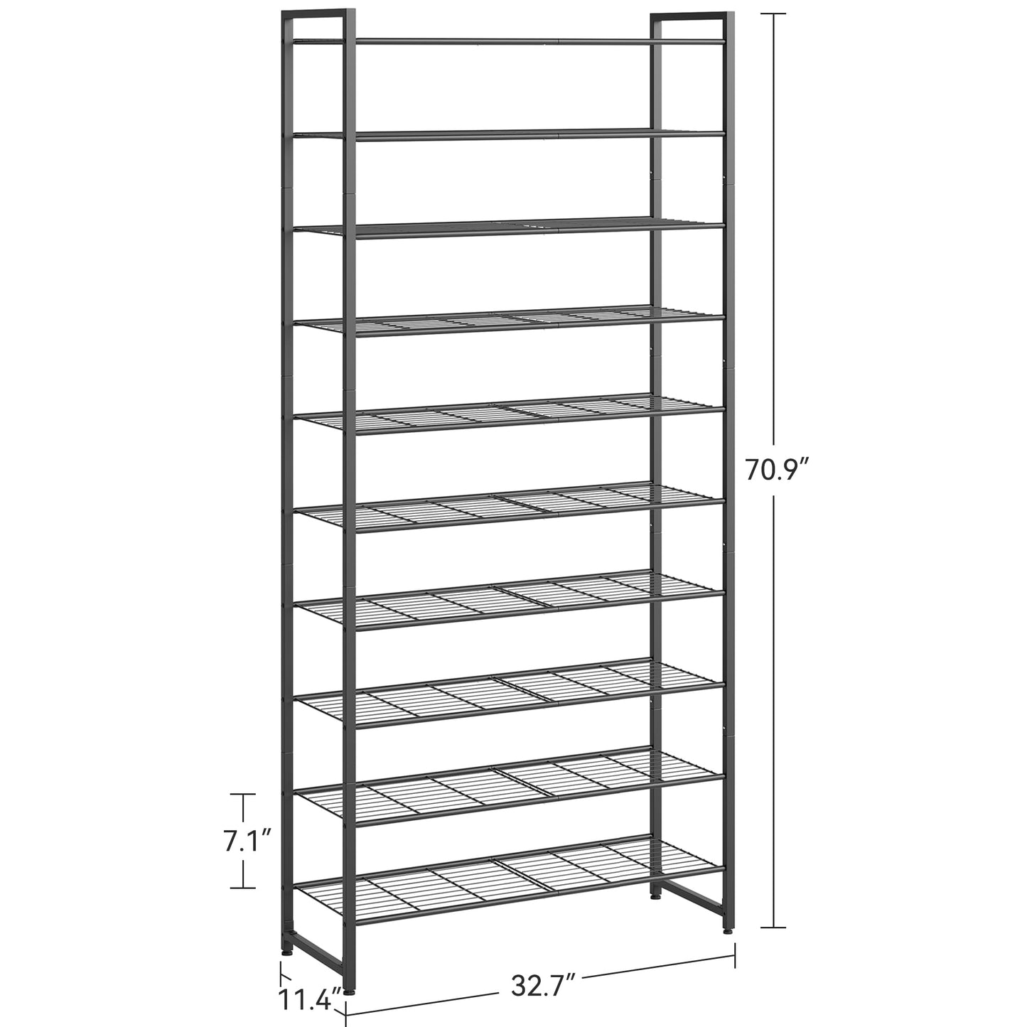 Nunsino Shoe Rack, Metal Shoe Organizer, 10 Tier Garage Shoe Rack Max Holds 50 Pairs,Shoe Storage Shelf for Closet,Entryway, Black