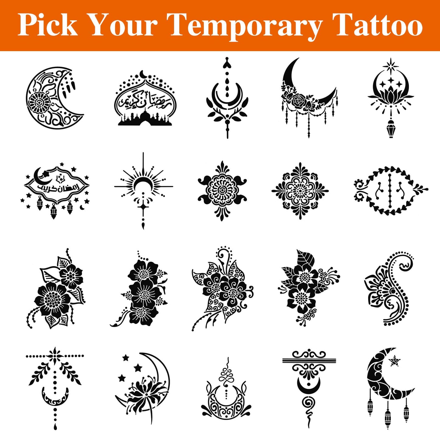 20 Sheets Henna Tattoo Stencil Kit, Temporary Tattoo Templates for Real Tattoos Mehndi Stencils for Kids Teens Adults Body Paint