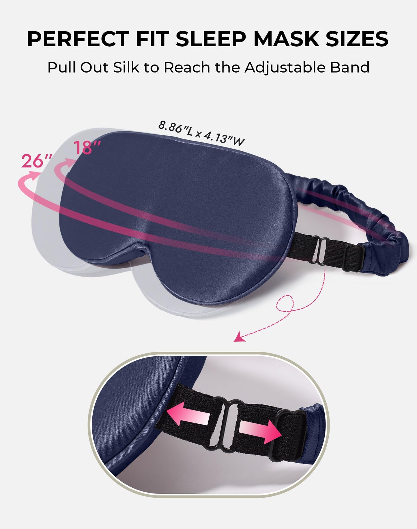 SilkSilky 100% 22 Momme Mulberry Silk Sleep Mask – Upgraded 3D Contoured Eye Mask with Nose Wing Pads & Adjustable Strap, Luxury Blackout Eye Cover for Women & Men (Dark Blue)