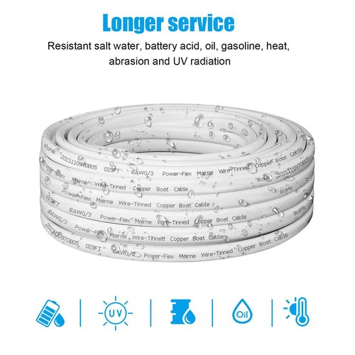 Kimbluth 8 Gauge Triplex Marine Wire Tinned Copper Boat Cable, 30ft 8 AWG Standard USA OFC Oxygen Free Copper Wire for Automotive Boat Speakers Solar Outdoors