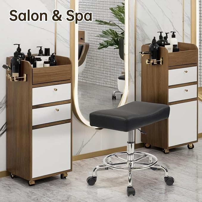Heavy Duty, Extra Wide Rolling Stool PU Leather Thickened Seat Cushion with Foot Rest Adjustable Height Swivel with Wheels for Spa Salon Tattoo Work Massage Barstool, Black, 4 Pack