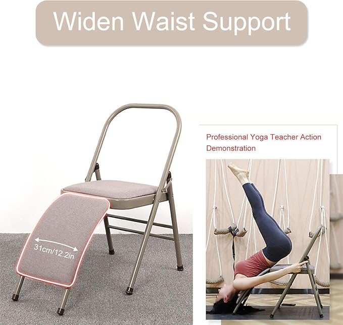 INNOLIFE Yoga Auxiliary Chair with Lumbar Back Support Foldable Balance Training with Purple Yoga Resistance Band
