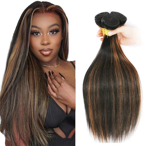 P1B30 Bundles Highlight Straight Bundle 8A Grade Peruvian Virgin Hair Same Length 3 Bundles 18 18 18 Inch Double Weft Human Hair Extensions