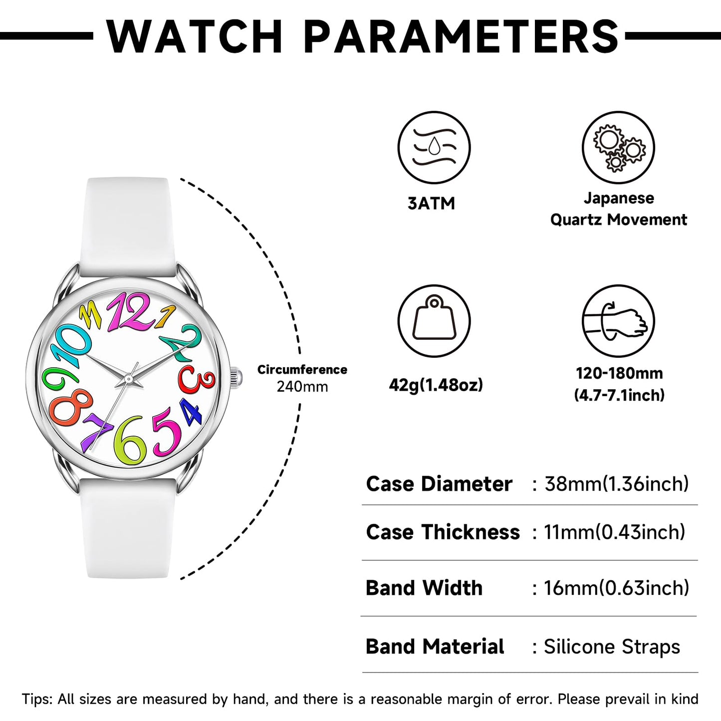 Bisley Women Watch Big Arabic Numbers Dial Easy to Read White Silicone Strap Watch