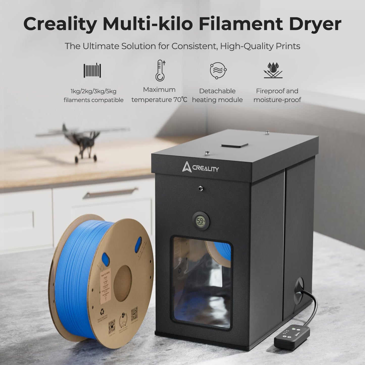 Creality Multi-Kilo 3D Printer Filament Dryer Box, Large Capacity Fits 1kg/2kg/3kg/5kg Spools Storage Box, Fast Heating to 70°C, Detachable Chamber Heater, Moisture-Proof for PLA PETG ABS TPU Nylon